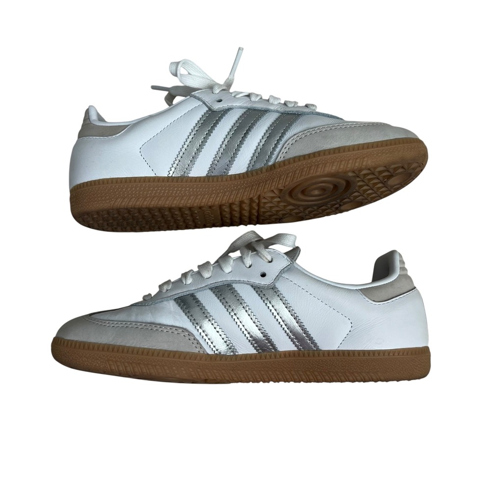 Adidas Cloud White OG Sambas Metallic Silver Sneakers SZ 6 Sporty Casual - Picture 6 of 10